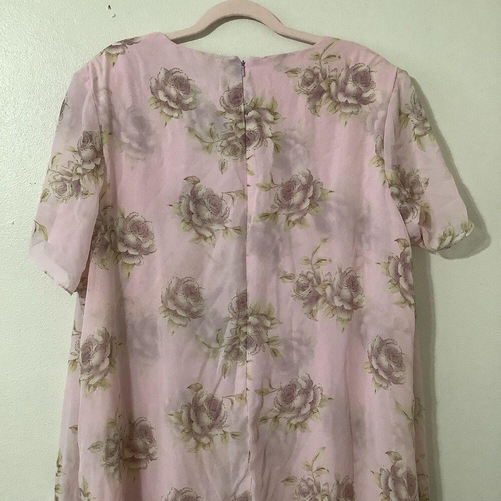 Vintage 90s Pink Floral Girly Cottagecore Feminine Ruffle Spring Midi Dress 20W - Picture 6 of 8
